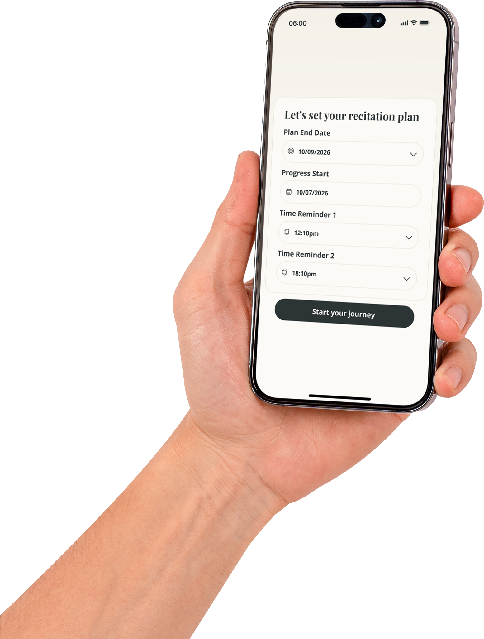 Khatam app on a smartphone, showing personalized reading plans and progress tracking