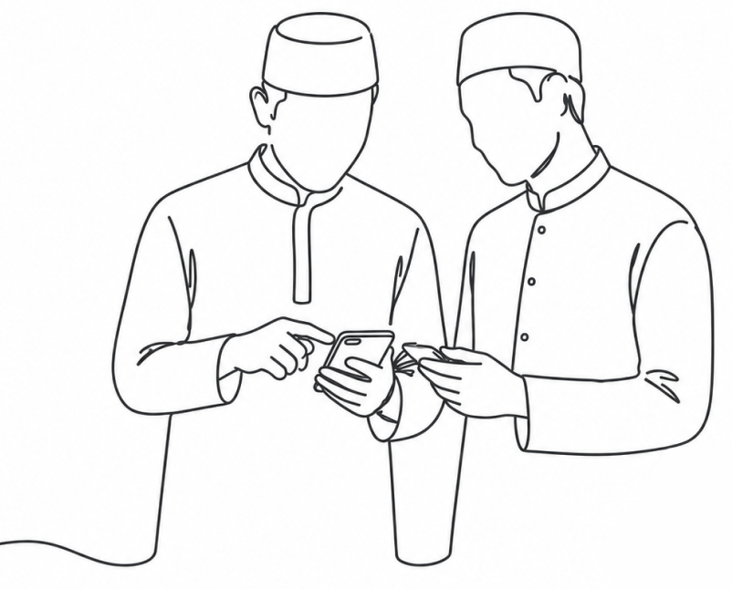 Two people using and discussing the Khatam app together